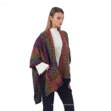 Womens Reversible Poncho Wrap Cape Shawl Fashional Sweater Coat Cardigan with Pocket